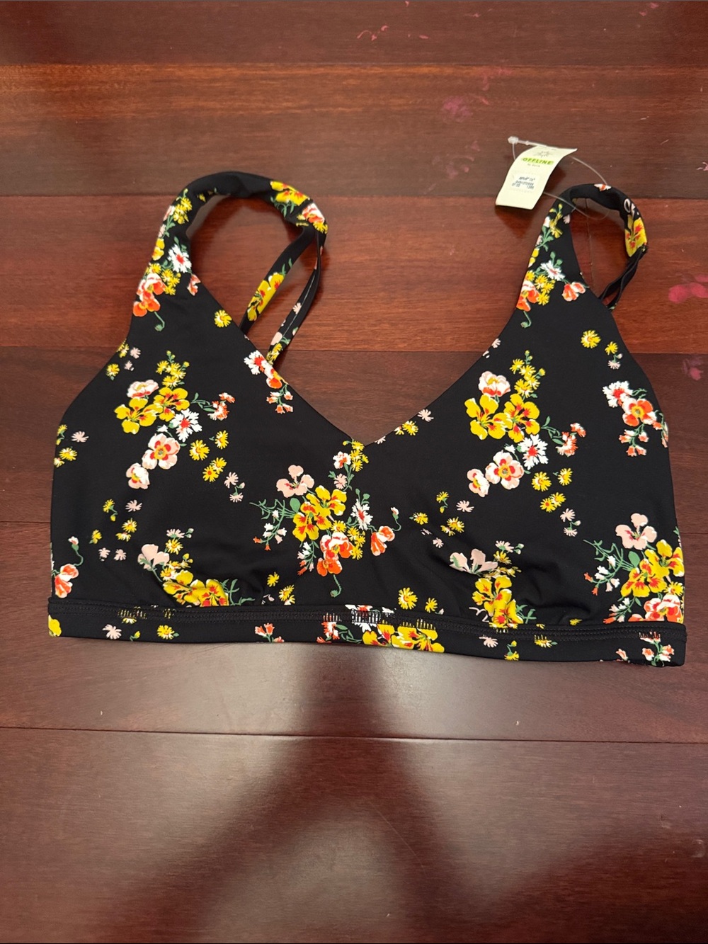 Offline Black Floral Print Fabric Top - Yellow & Pink Flowers